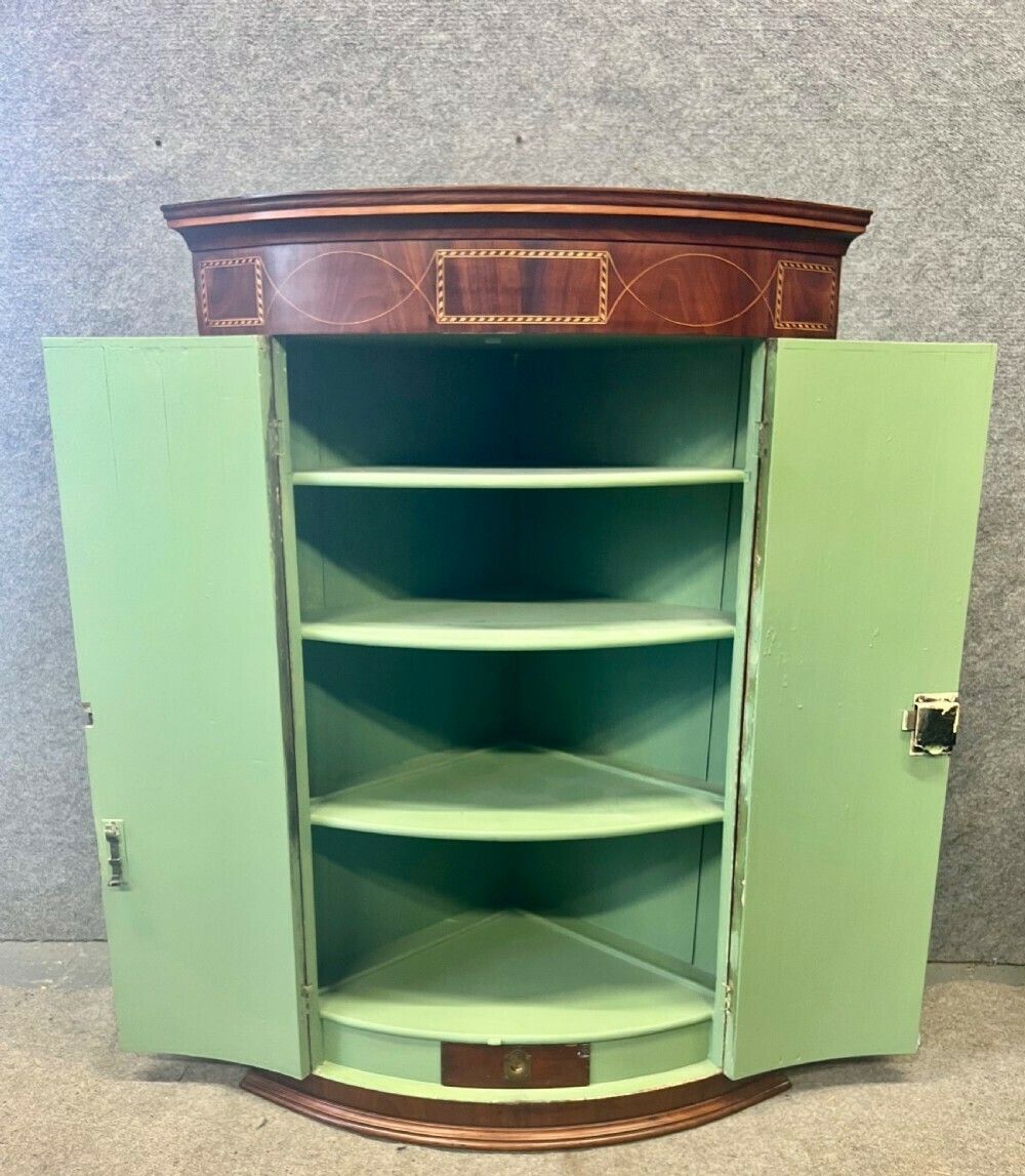 George III Mahogany And Inlaid Hanging Corner Cabinet Cupboard photo Furniture