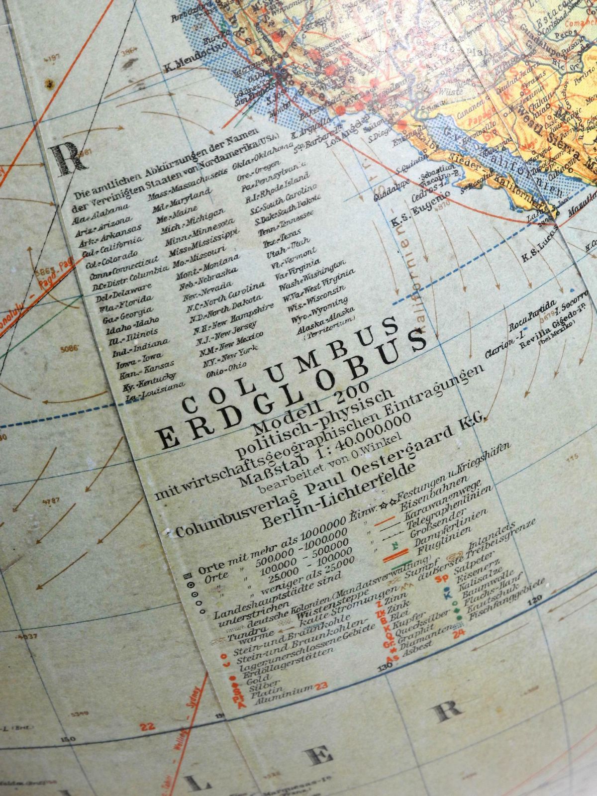 photo for sale Beautiful Large Mid Century Earth Globe From Columbus Verlag Paul Oestergaard