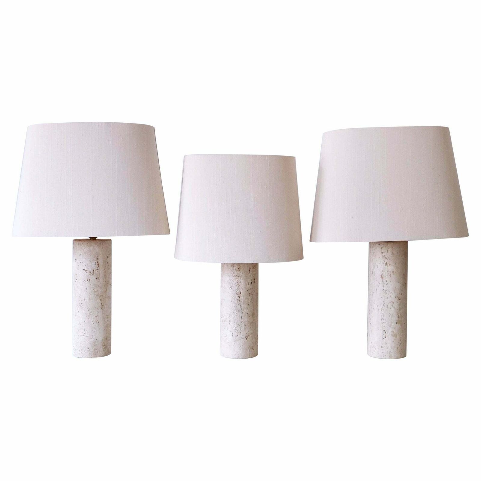 Set Of Three Elegant Mid Century Modern Travertine Table Lamps Italy 1960s