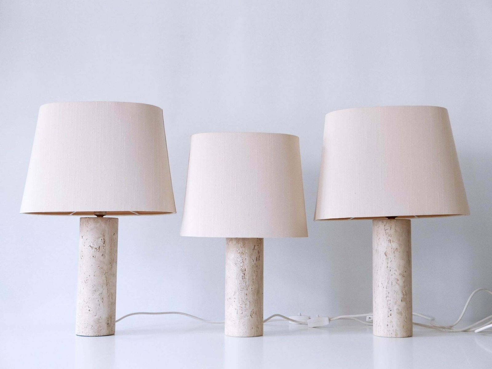 Set Of Three Elegant Mid Century Modern Travertine Table Lamps Italy 1960s photo for sale