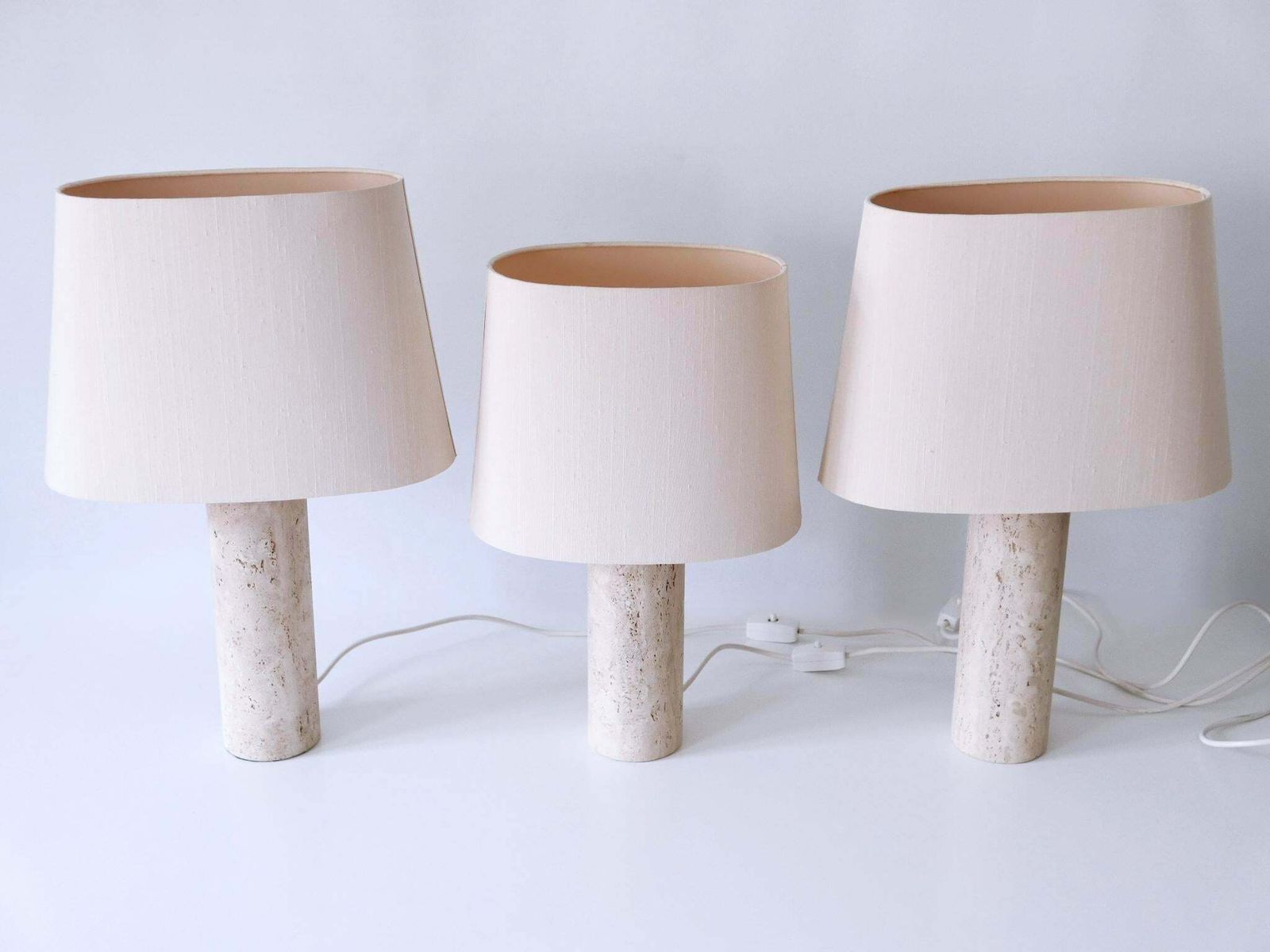 Set Of Three Elegant Mid Century Modern Travertine Table Lamps Italy 1960s photo 3931.0