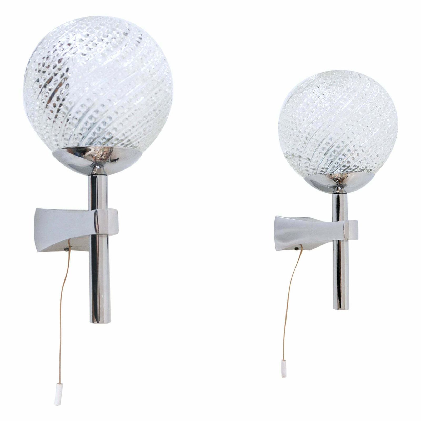 Set Of Two Lovely Mid Century Modern Textured Glass Sconces Or Wall Lamps 1970s