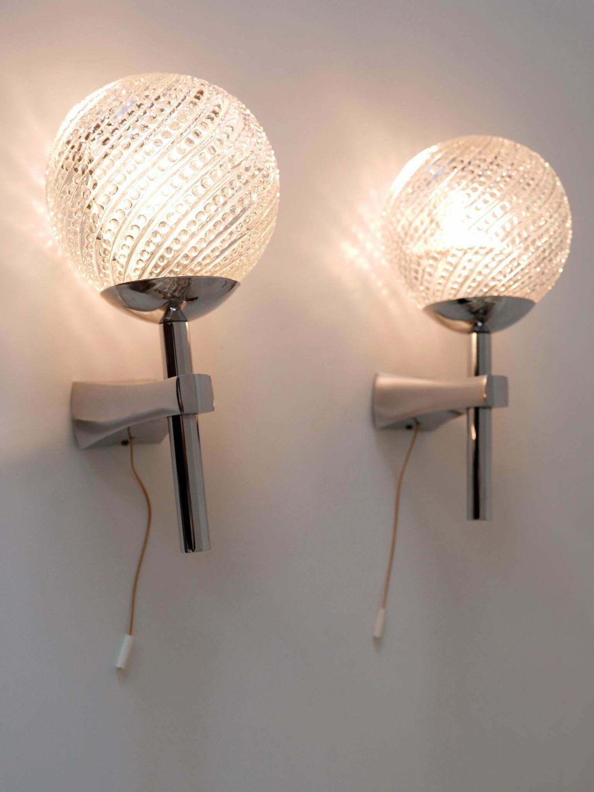 Set Of Two Lovely Mid Century Modern Textured Glass Sconces Or Wall Lamps 1970s photo furniture