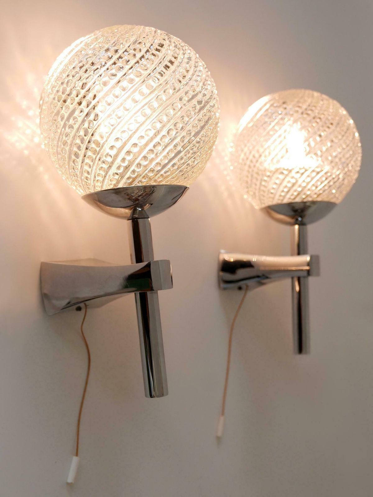photo for sale Set Of Two Lovely Mid Century Modern Textured Glass Sconces Or Wall Lamps 1970s