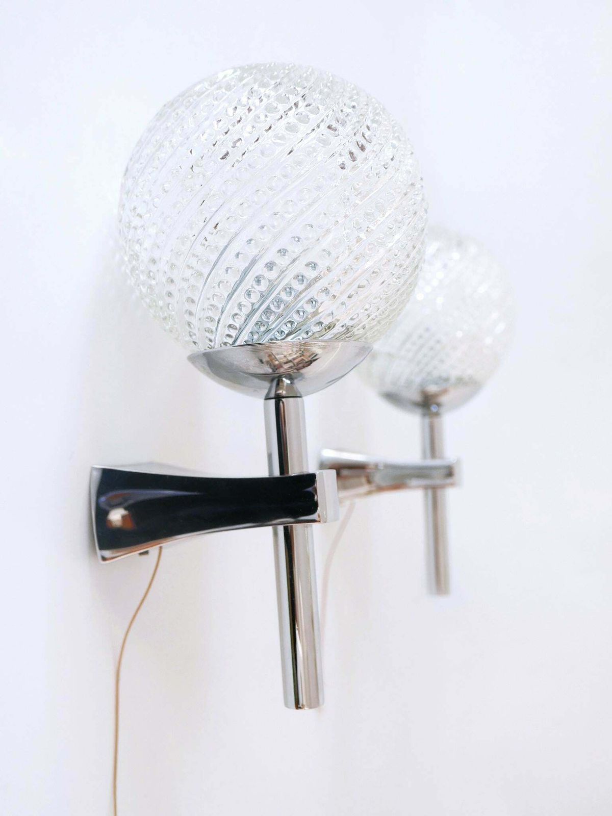 Lighting Set Of Two Lovely Mid Century Modern Textured Glass Sconces Or Wall Lamps 1970s photo