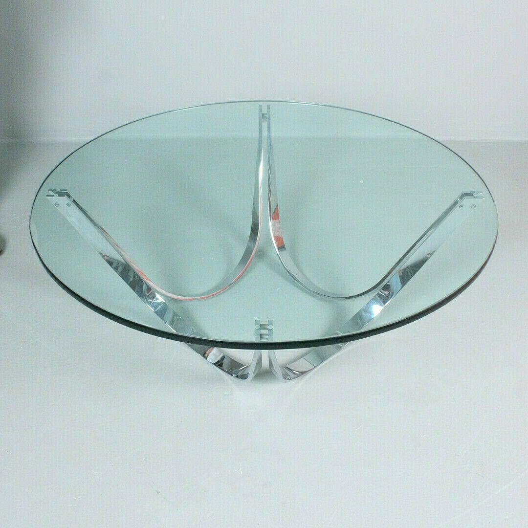 Coffee Table By Roger Sprunger For Dunbar, Polished Chrome Frame With Glass Top 1970s' photo for sale