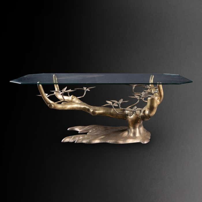 Coffee Table By Willi Daro, Bronze And Glass Top, Xxth Century. photo furniture