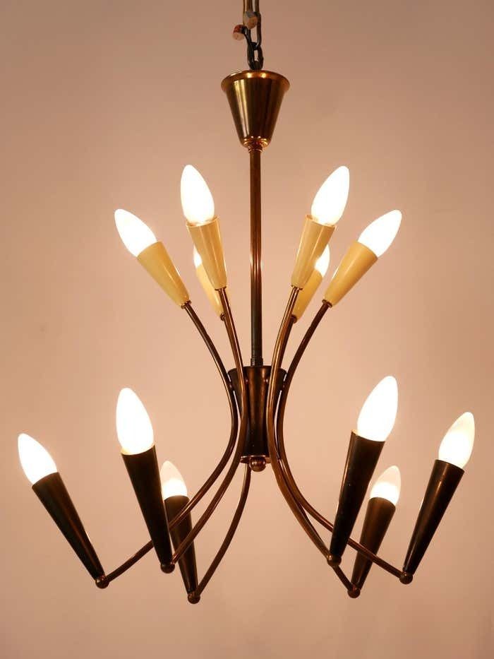 Lovely Mid Century Modern 12 Flamed Sputnik Chandelier Germany 1950s photo 2803.0