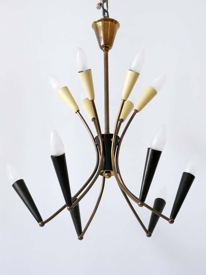 Lovely Mid Century Modern 12 Flamed Sputnik Chandelier Germany 1950s photo vinterior