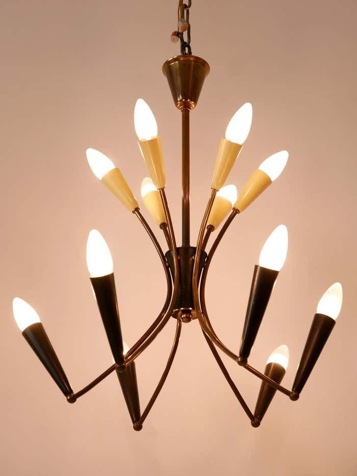 Lovely Mid Century Modern 12 Flamed Sputnik Chandelier Germany 1950s photo buy