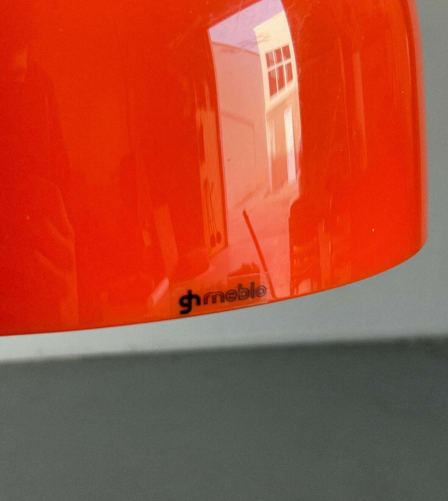 photo for sale Mid Century Modern Orange Pendant Lamp Designed By Harvey Guzzini For Meblo, 1970s Space Age, Yugoslavia / Atomic Age Ufo Hanging Light