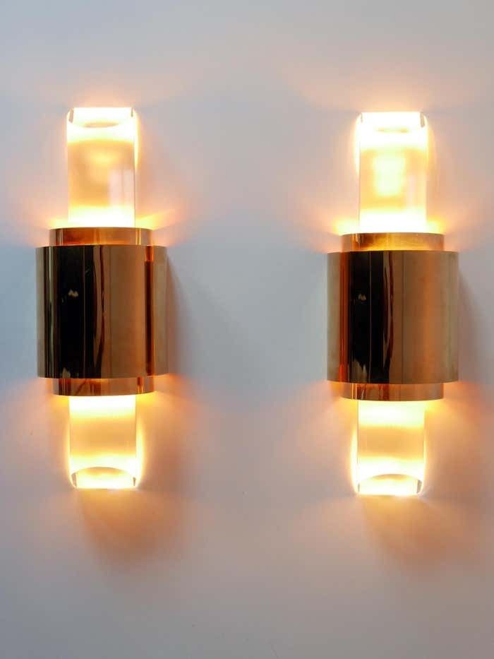 Set Of Two Exceptional Gilt Brass & Lucite Sconces Or Wall Lights Germany 1980s photo furniture