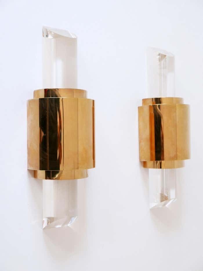 Set Of Two Exceptional Gilt Brass & Lucite Sconces Or Wall Lights Germany 1980s photo 3941.0