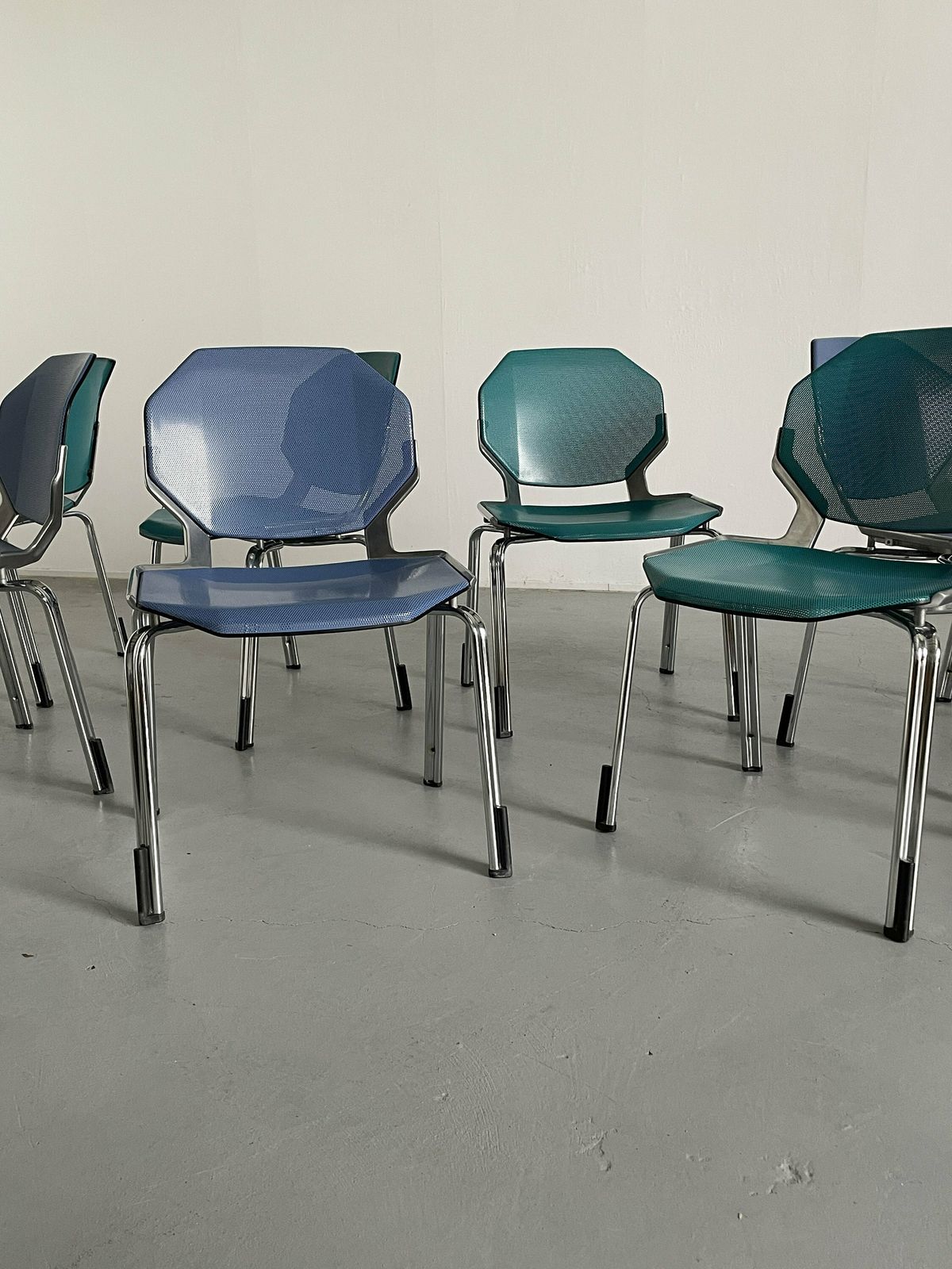 Space Age Futuristic Octagonal Metal Stackable Dining Chairs Or Visitor Office Chairs By Fröscher Sitform, 1990s Germany photo for sale