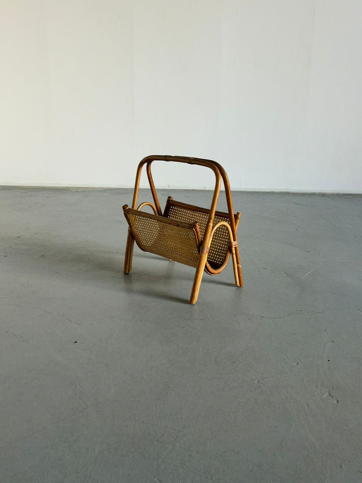 Vintage Mid Century Modern Magazine Rack In Bamboo And Cane, 1960s Italy Mid Century Home Decor photo for sale