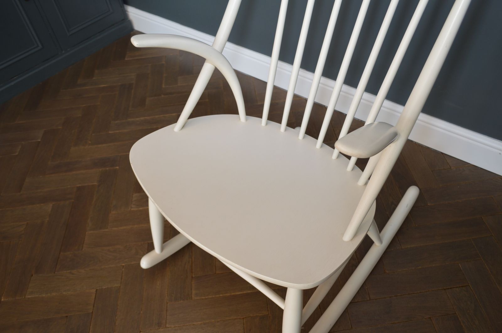 Vintage Danish Rocking Chair By Illum Wikkelso In White, 1960s. photo vintage