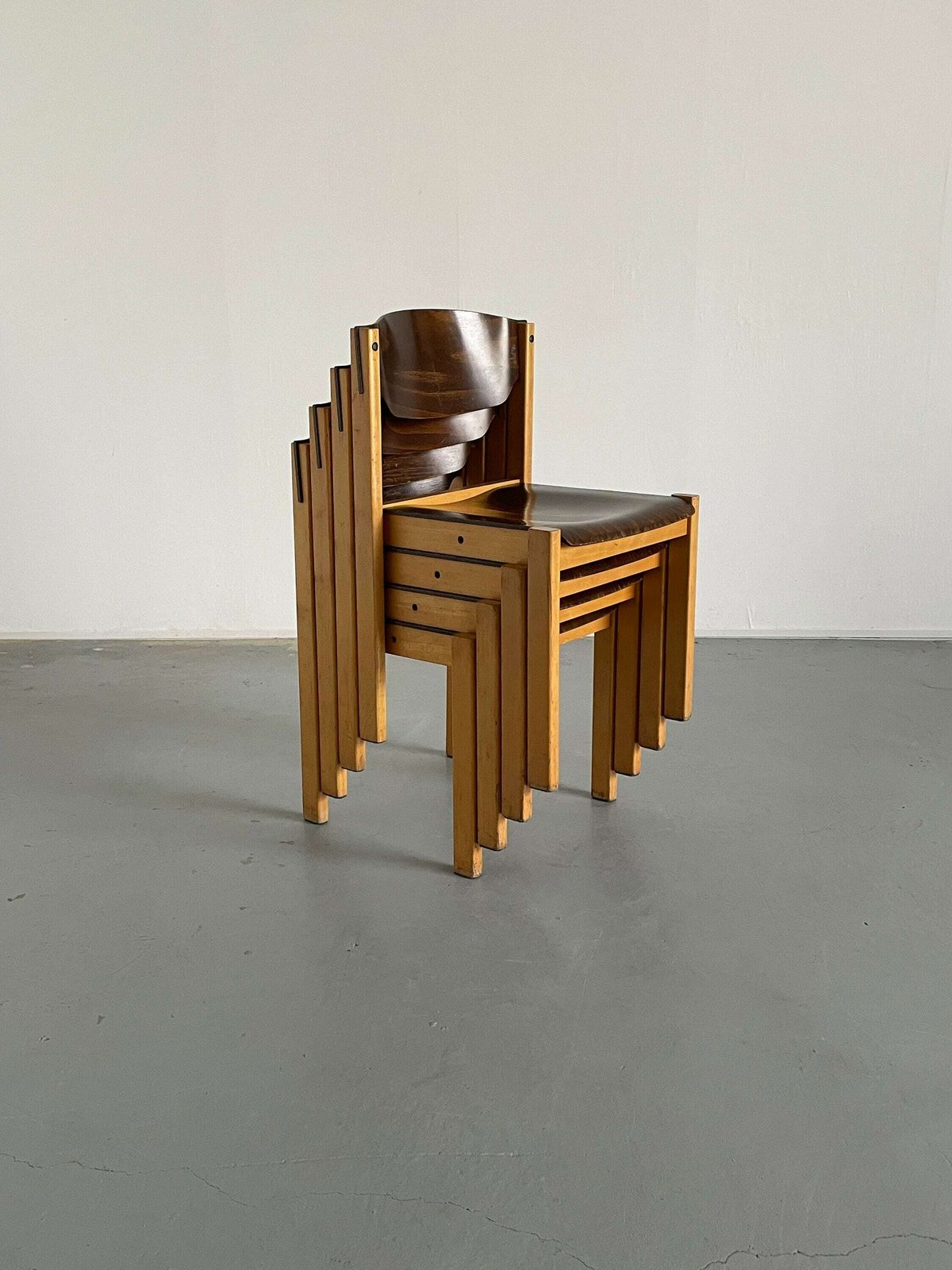 Mid Century Modern Stackable Dining Chairs Or Visitor Chairs In The Style Of Roland Rainer, Beech And Stained Plywood, 1970s Germany photo 194.0
