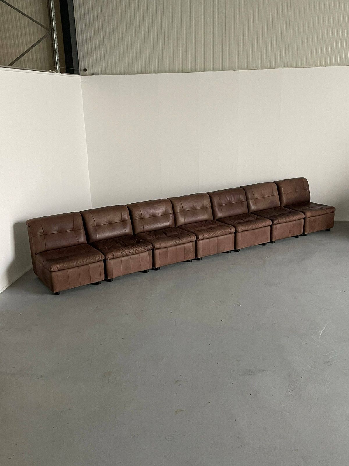 Mid Century Modern Patchwork Leather Modular Seating Set In The Style Of De Sede, 1970s West Germany / Vintage Leather Modular Sofa photo Furniture