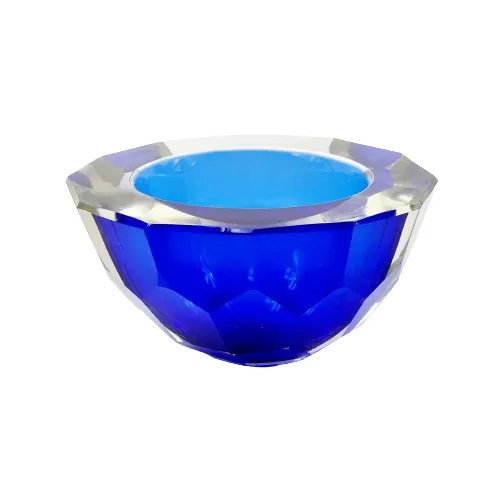 Large Sommerso Diamond Faceted 'Geode' Murano Glass Bowl By Mandruzzato, Italy, 1970s photo furniture