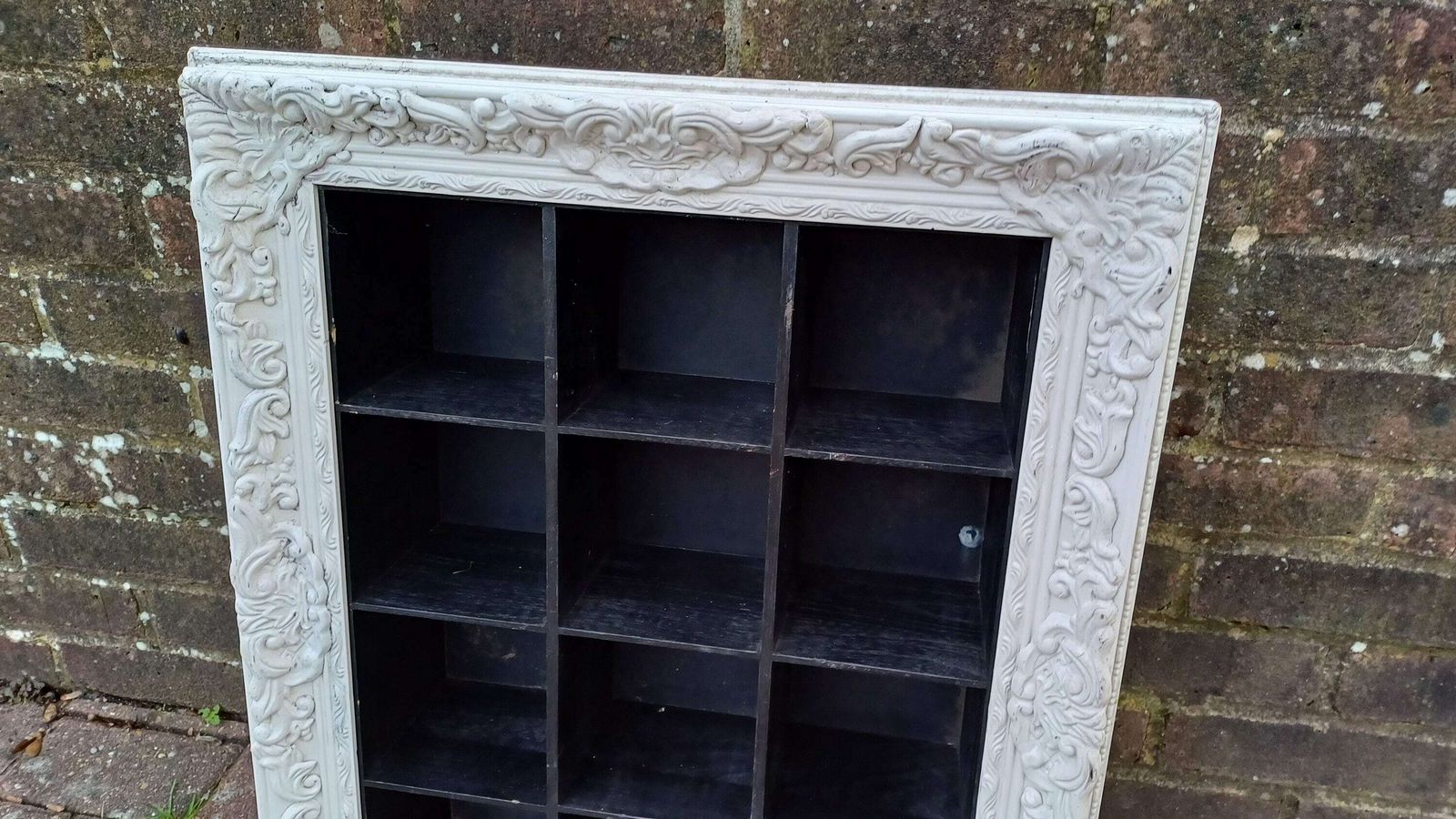 Vintage Style Wooden Black And White Cubby Hole Shelves Within Orante White Frame. photo furniture