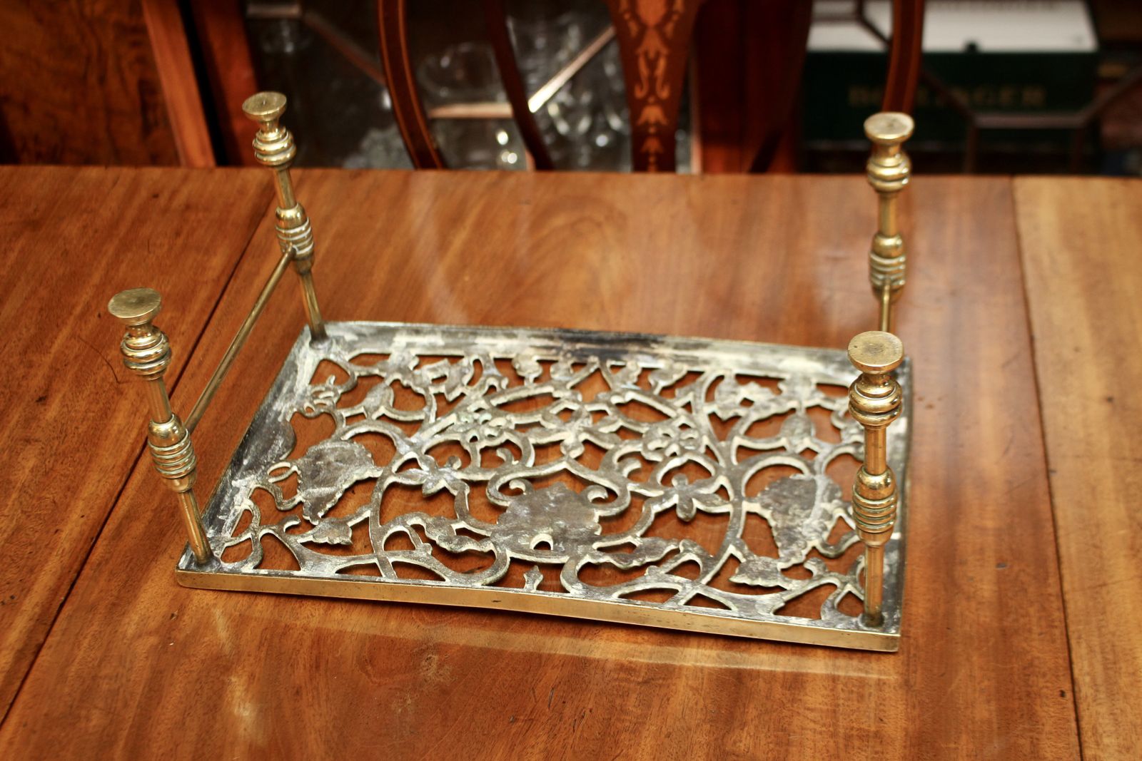 A Good Quality C19th Brass Pierced Trivet, Beehive Design / Beekeeper, Farmhouse photo Home Fixtures
