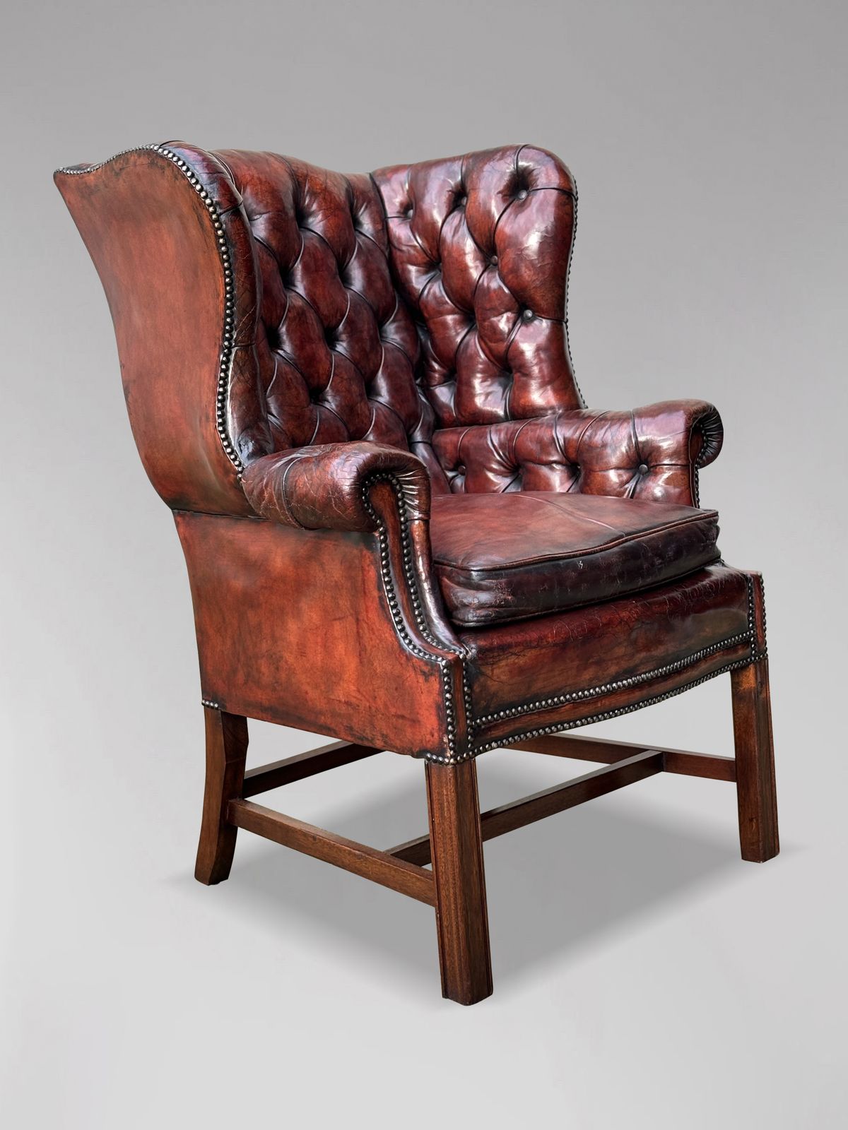19th Century Burgundy Leather Wing Armchair photo Furniture