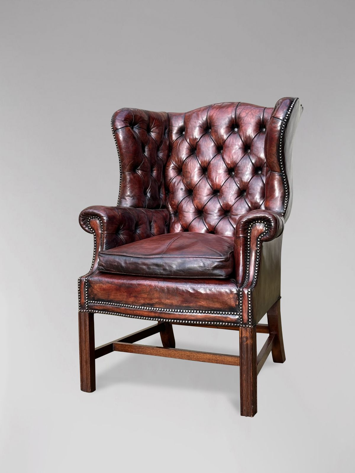 19th Century Burgundy Leather Wing Armchair photo vinterior
