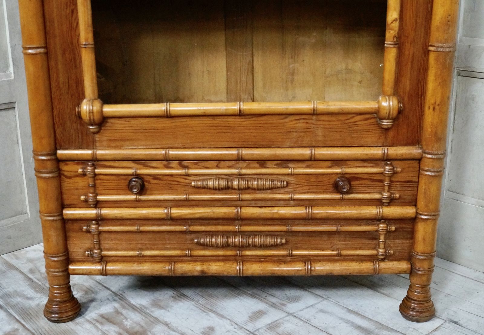 Victorian Faux Bamboo Glazed Bookcase photo for sale