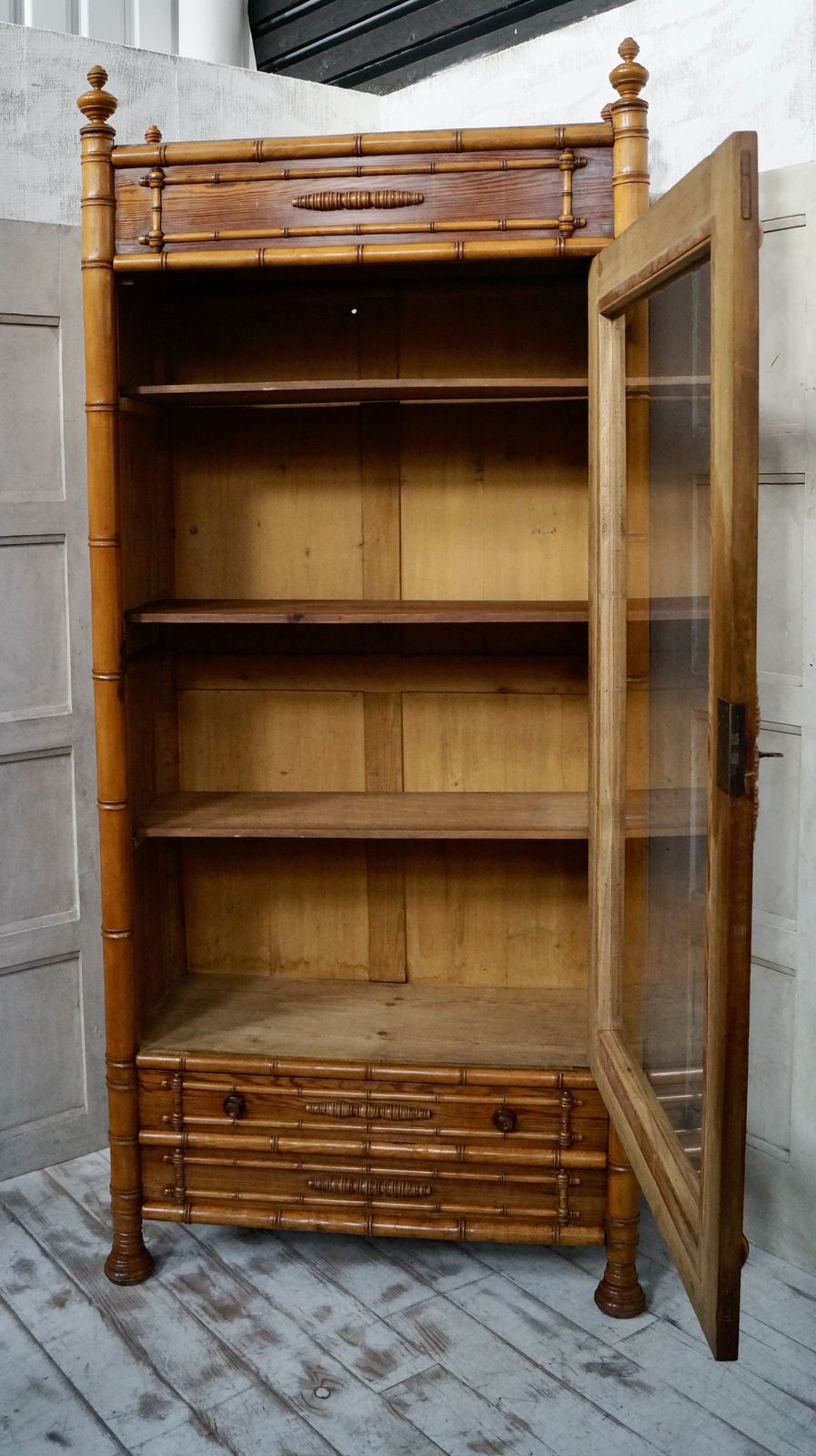 Victorian Faux Bamboo Glazed Bookcase photo vintage