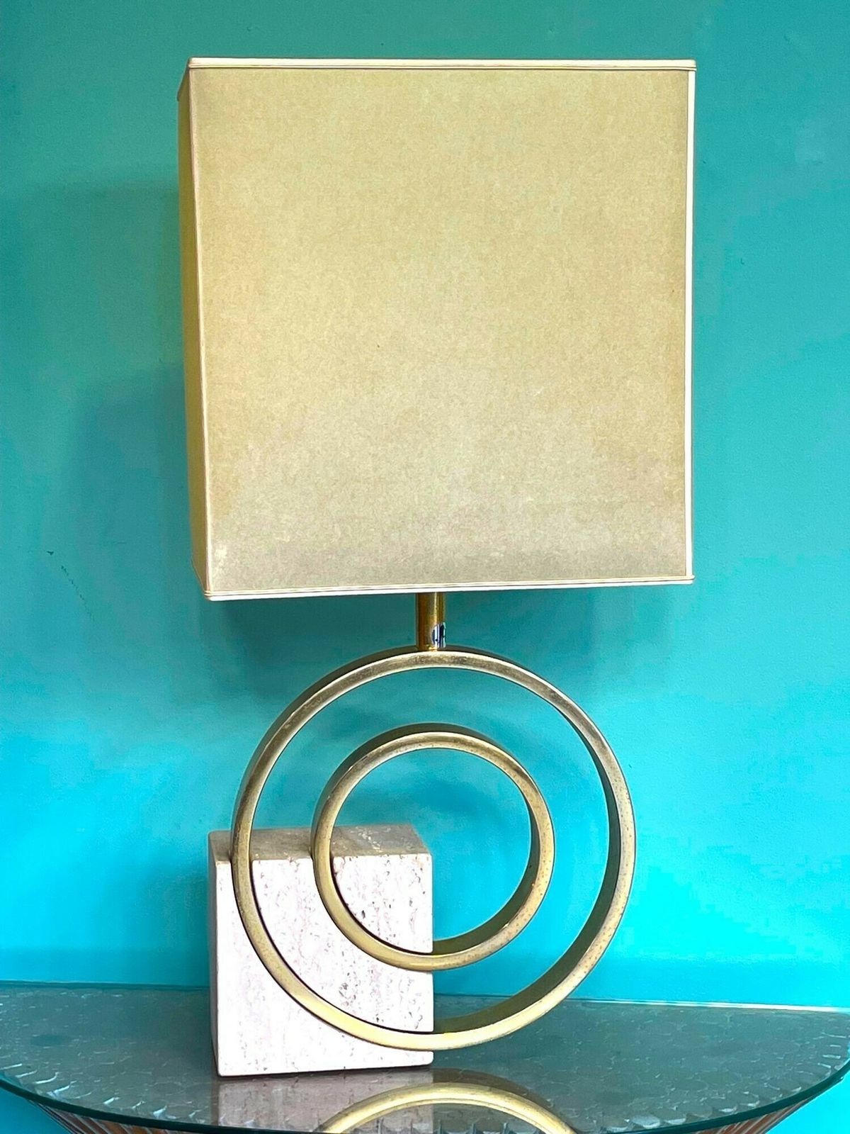 An Italian 1970s Sculptural Travertine And Brass Lamp By Giovanni Banci photo furniture