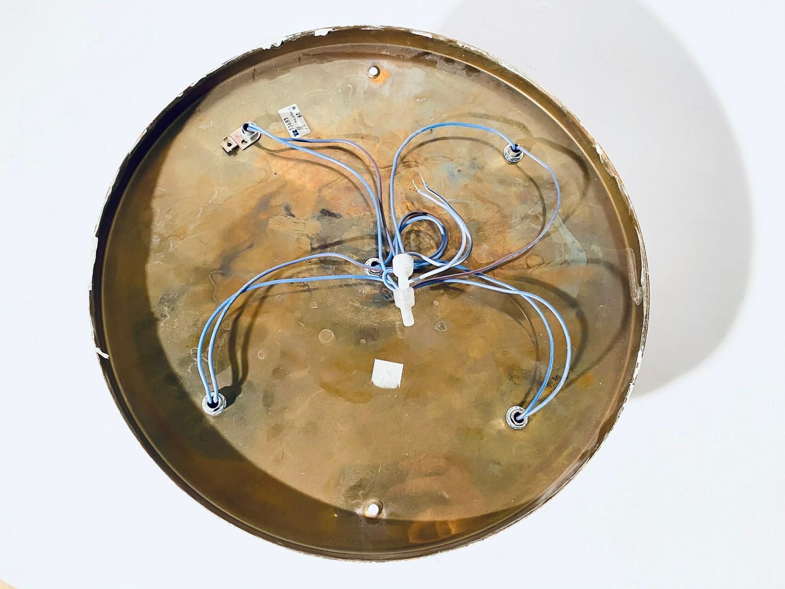 photo for sale Mid Century Gold Round Ceiling Or Wall Lamp / Vintage 1960s 1970s Lighting