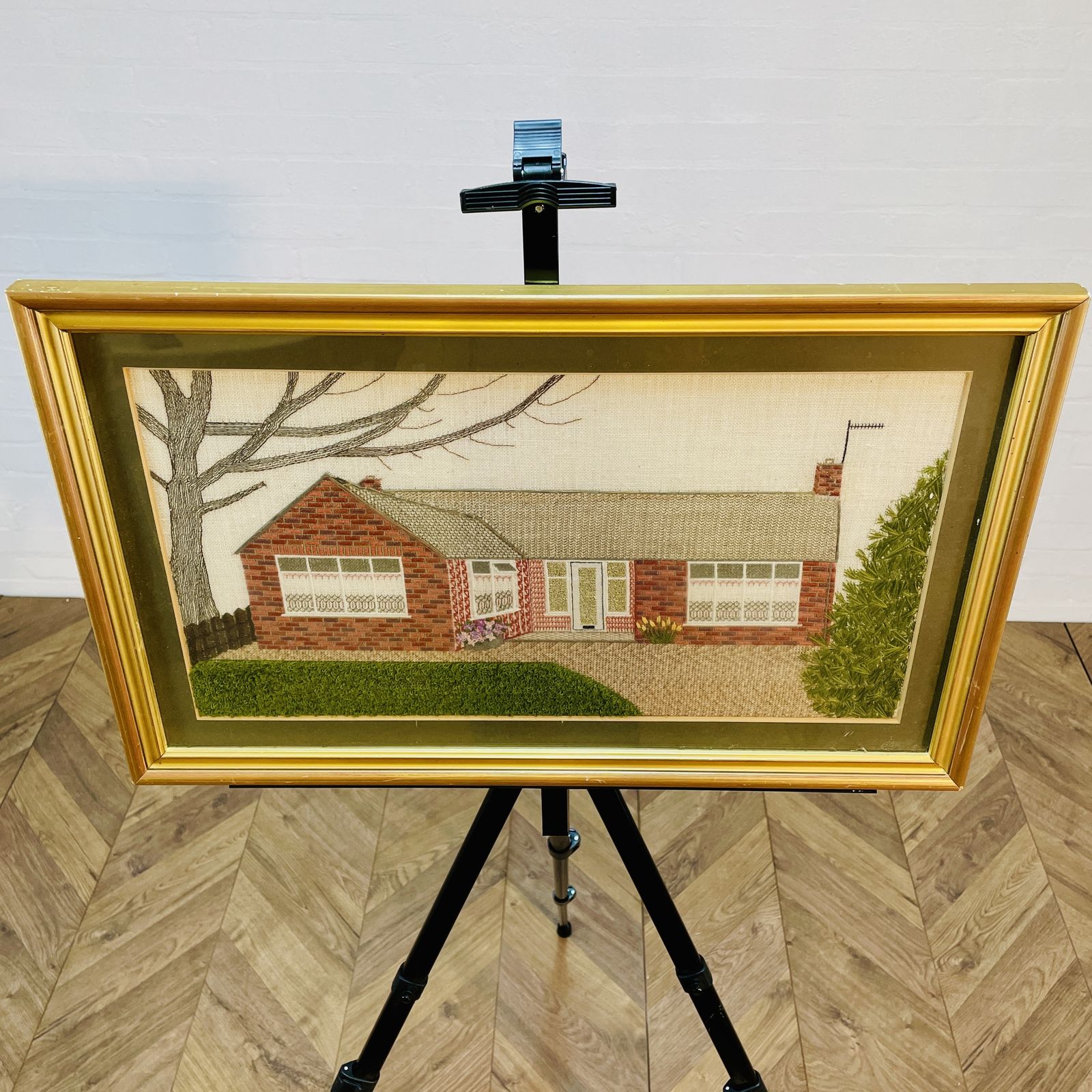 Mid Century Framed + Glazed Tapestry Of A Bungalow photo 165.0