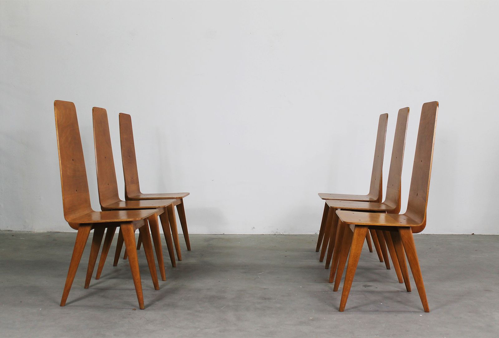 Sineo Gemignani Set Of Six Chairs In Curved Wood Italian Manufacture 1940s photo buy