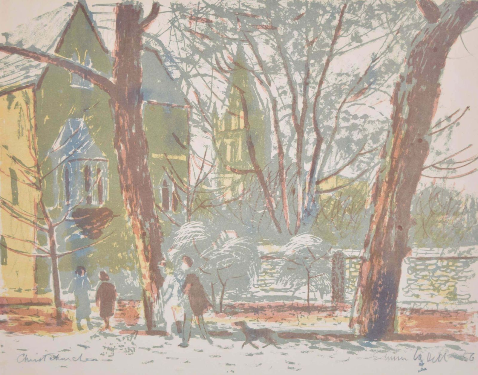Edwin La Dell Christ Church Meadows, Oxford Lithograph By Edwin La Dell