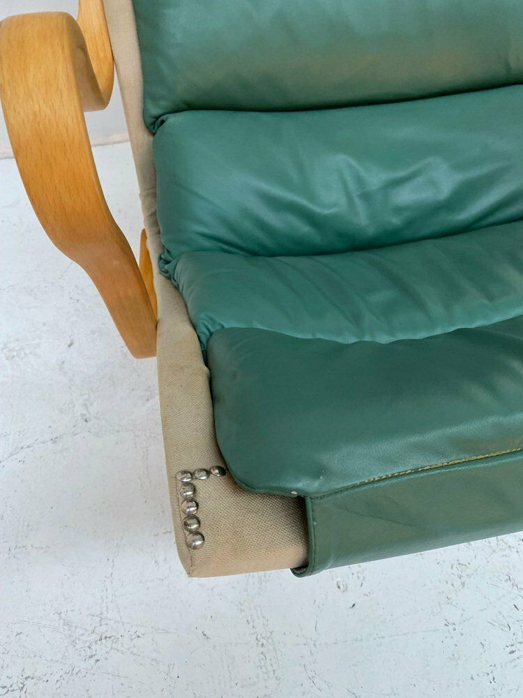 Pernilla 69 Armchair In Green Leather By Bruno Mathsson For Dux, 1960s photo vinterior