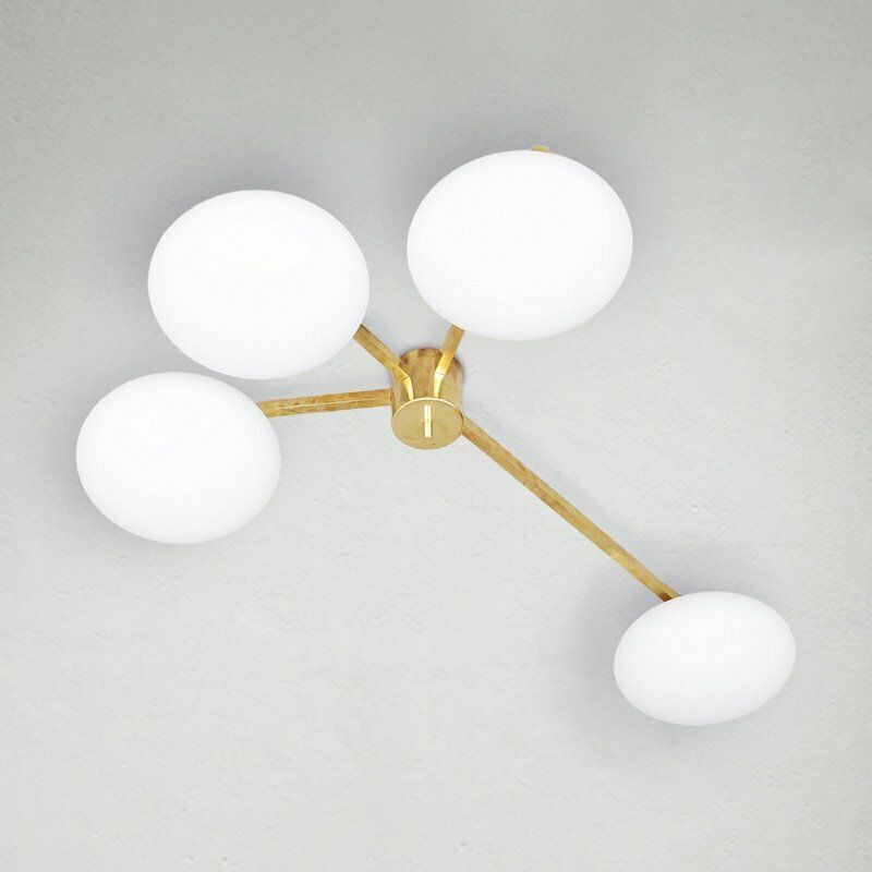Brass And Murano Glass Ceiling Lamp In The Style Of Arredoluce
