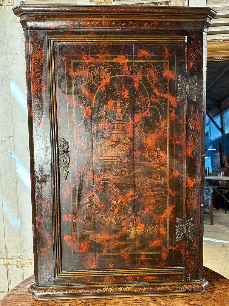 photo for sale Early Antique George II Georgian Painted Chinoiserie Corner Cupboard Circa 1760