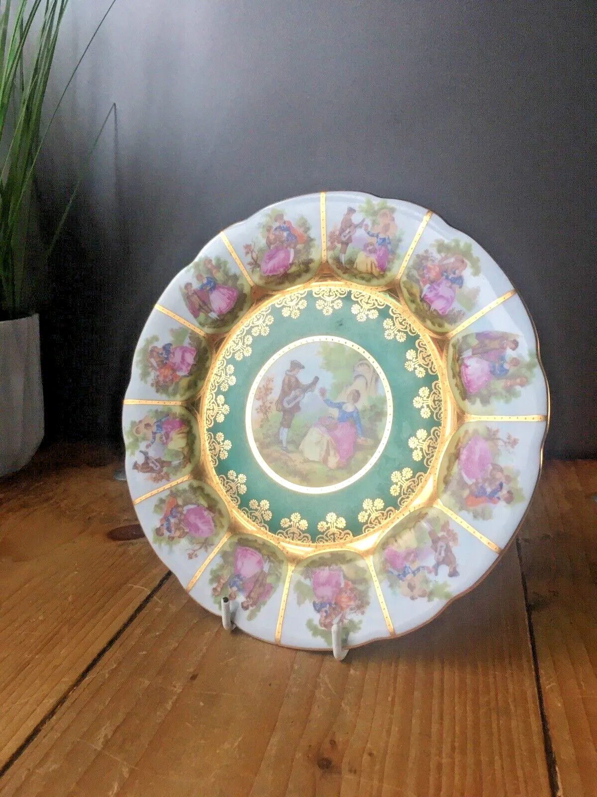 Vintage Old Vienna Gilded Green Cabinet Plate Fragonard Alt Wien Jkw Karlsbad photo for sale