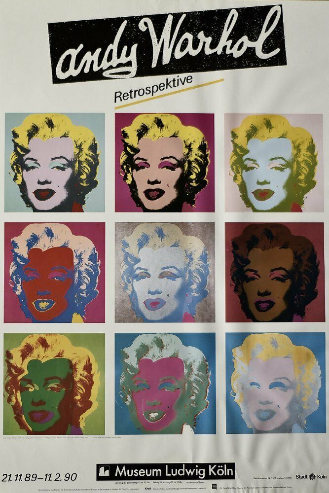 Original Andy Warhol Marilyn Monroe Exhibition Poster By Ros Nagy Roden, Museum Ludwig Köln, 1989 1990 photo furniture