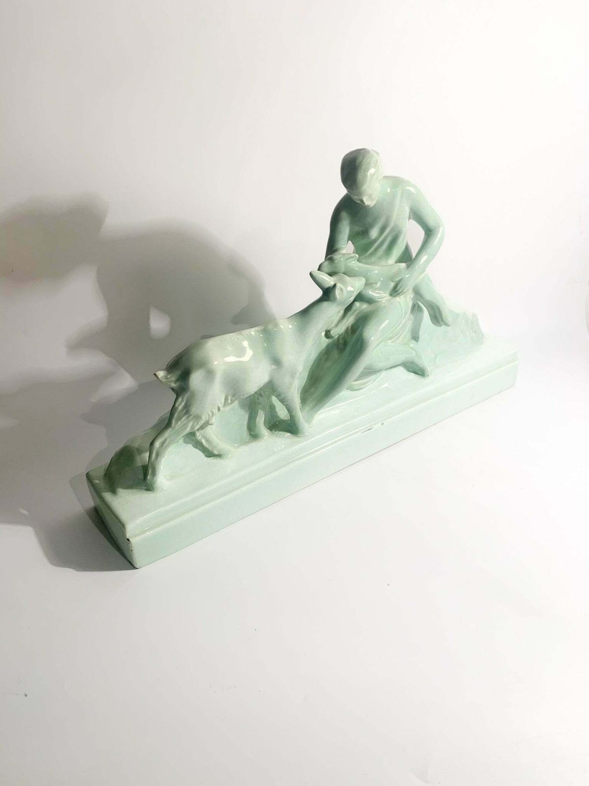 French Ceramic Sculpture Of Diana With Fauna From The 1940s photo buy
