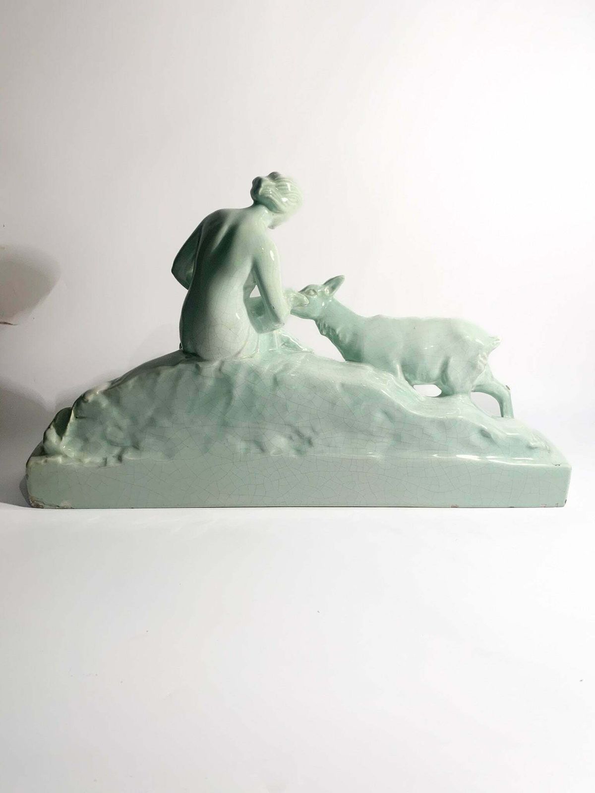 Home Decor French Ceramic Sculpture Of Diana With Fauna From The 1940s photo