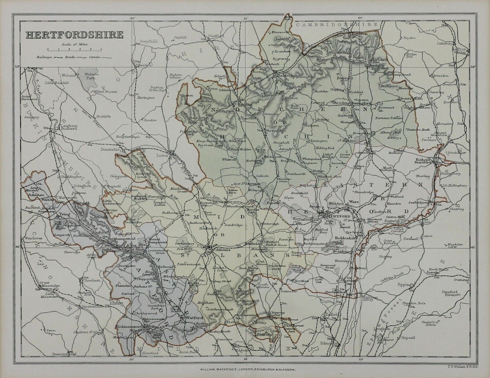 Map Of Hertfordshire By F. S. Waller photo furniture