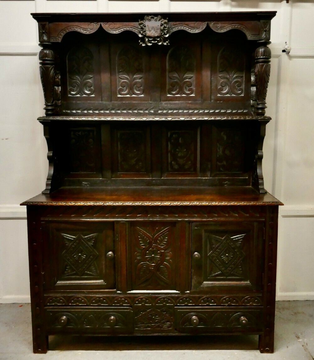 18th Century Carved Oak Dresser With Kings photo furniture
