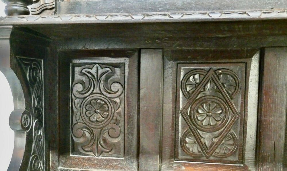 photo for sale 18th Century Carved Oak Dresser With Kings