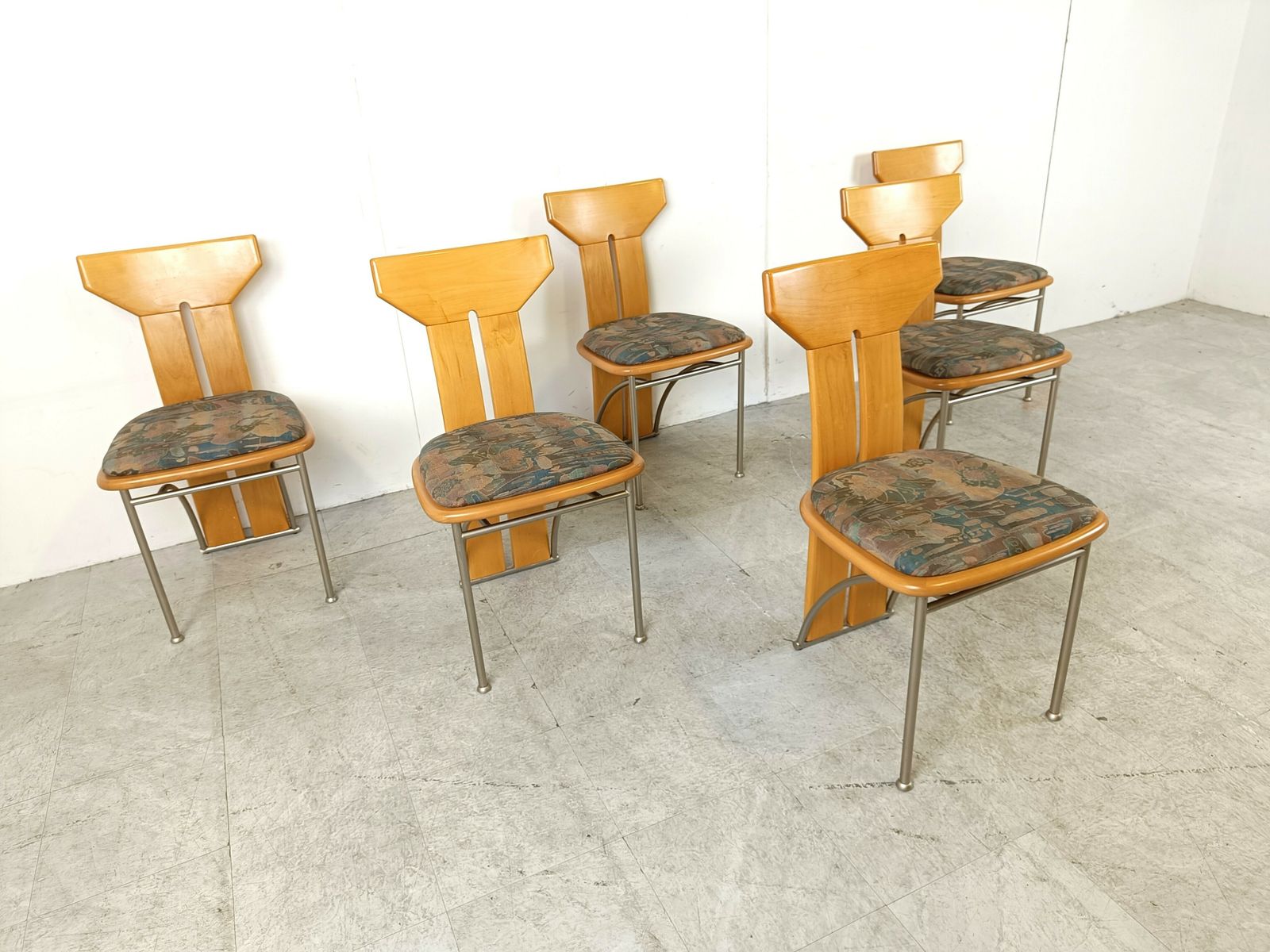 Set Of 6 Postmodern Italian Dining Chairs, 1980s photo for sale