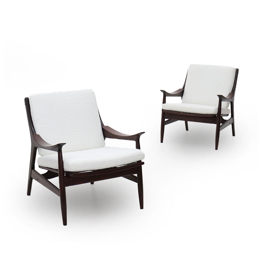 Pair Of Armchairs In Wood And White Bouclé By Mario Franchioni For Framar, 1960s photo furniture