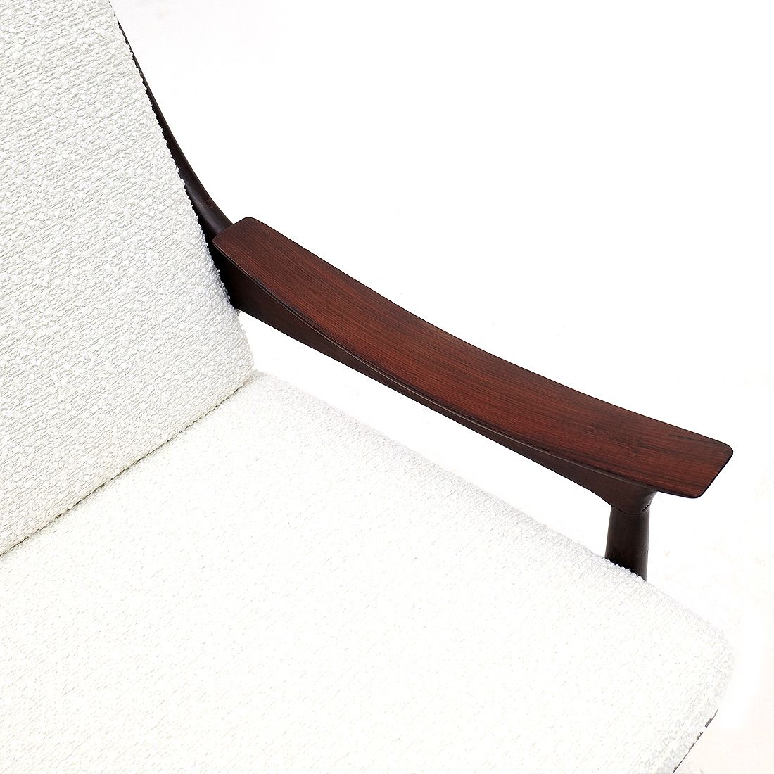 Pair Of Armchairs In Wood And White Bouclé By Mario Franchioni For Framar, 1960s photo Furniture
