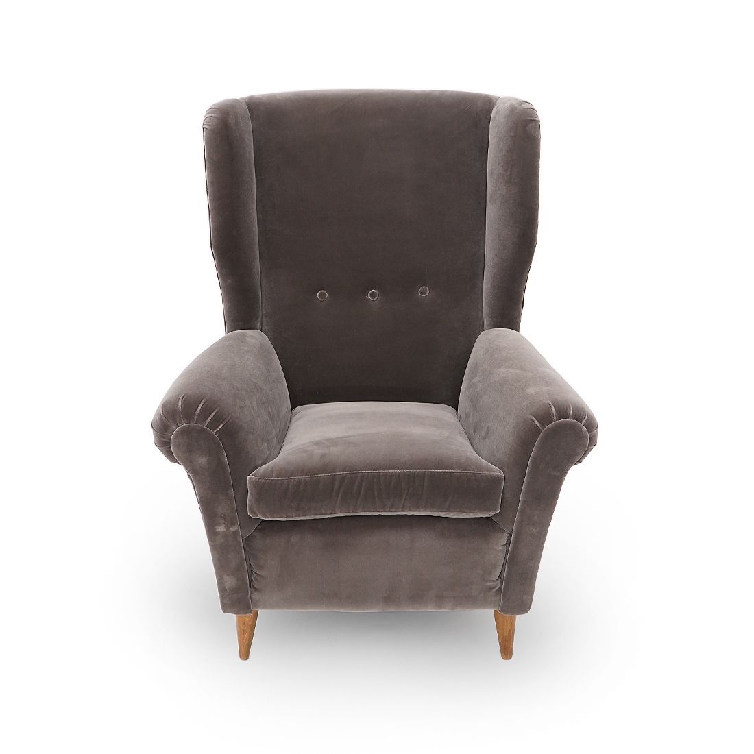 photo for sale Pair Of Gray Velvet Armchairs, 1950s