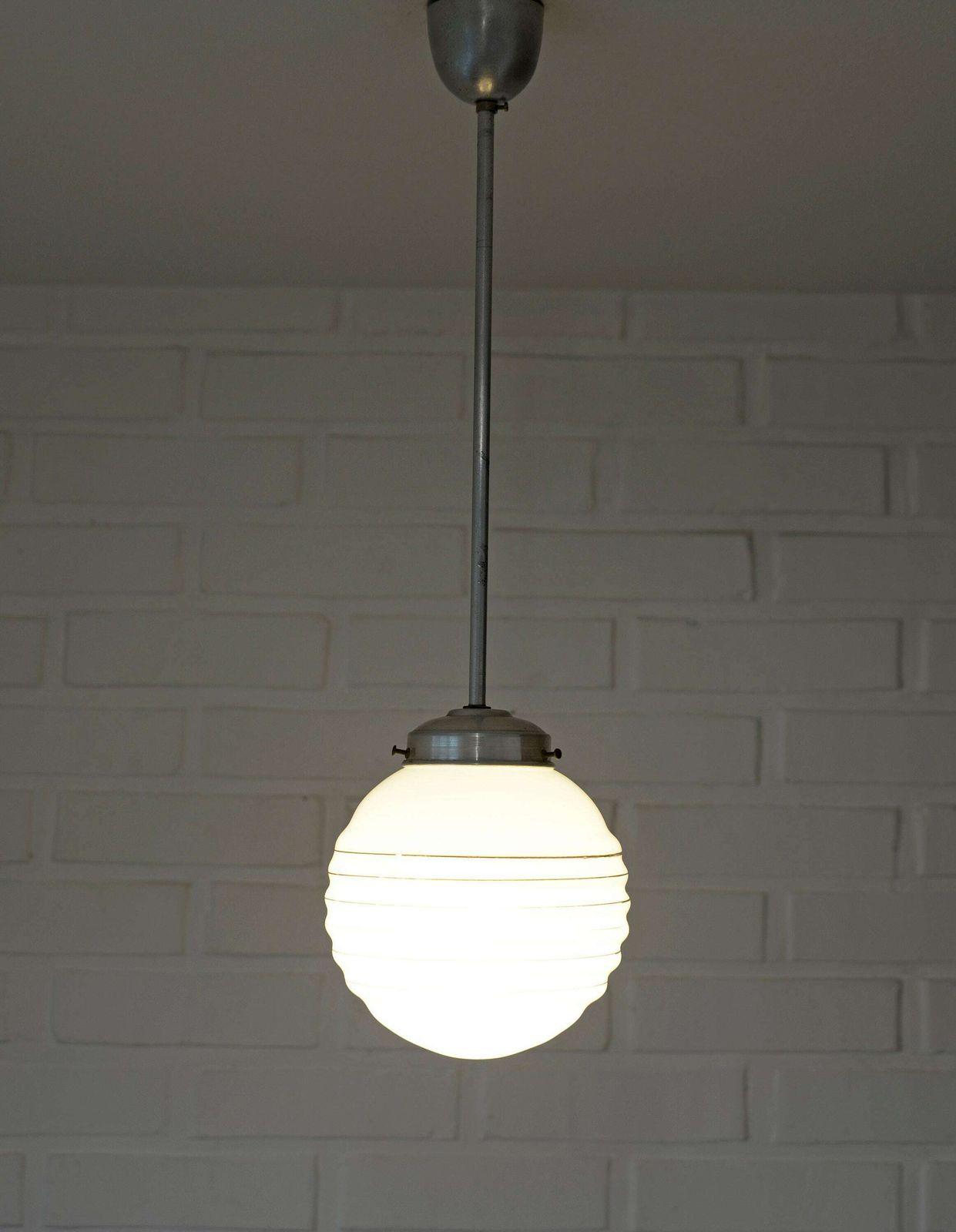Original Art Deco / Vintage Chandelier / Hand Blown Glass / Pendant Light / Hanging Lamp / Bauhaus Era photo for sale