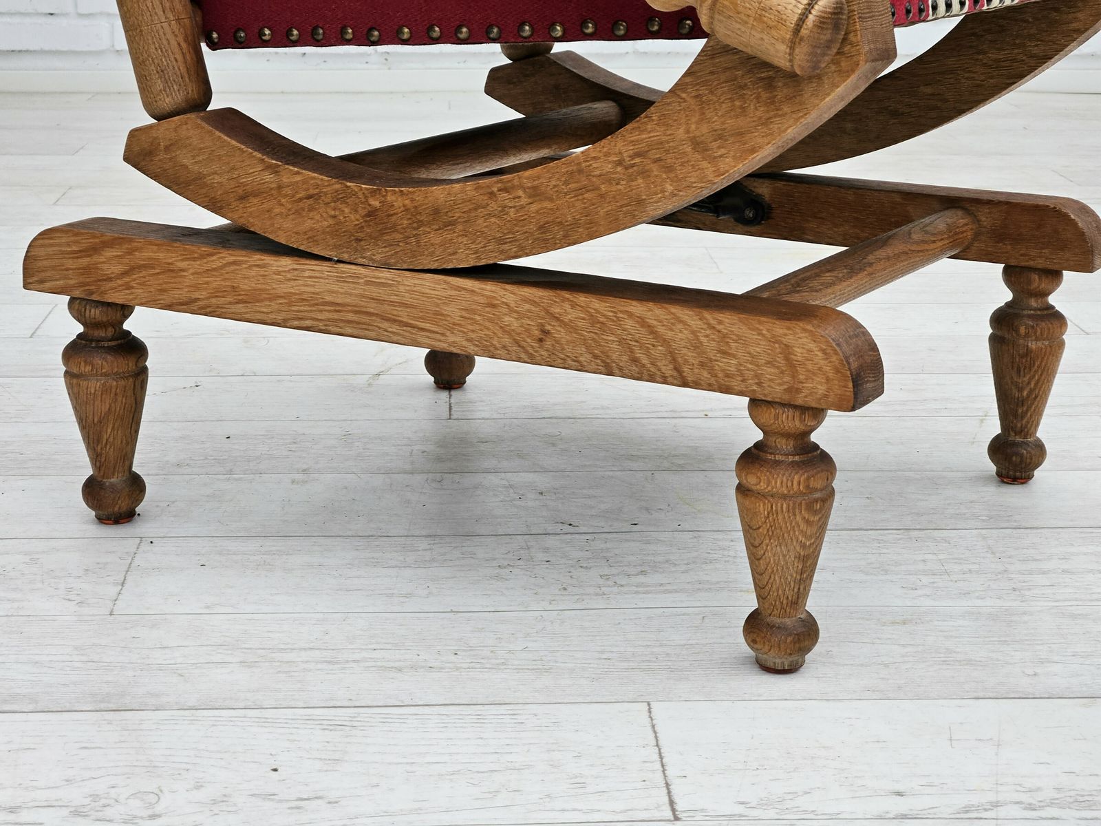 770.0 1970s, Danish Highback Rocking Chair, Oak Wood, Furniture Wool, Original Condition. photo